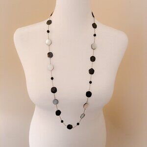 Lia Sophia Long Necklace Black White Mother of Pearl Silver Tone Necklace